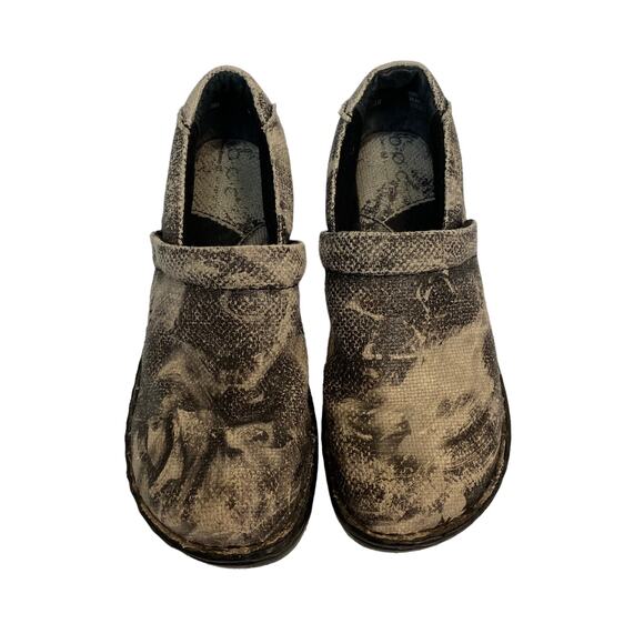 BOC Born Black Swirl Fabric Comfort Clogs Shoes Size 9 - Picture 2 of 8